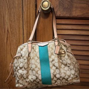 Coach Tan & Teal Accent Purse & Wallet Set